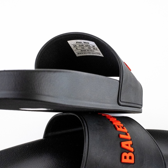 Balenciaga Black Red Pool Slide Sandals Men’s Rubber Logo - NEW - EU 43 | US 10 - Picture 6 of 16